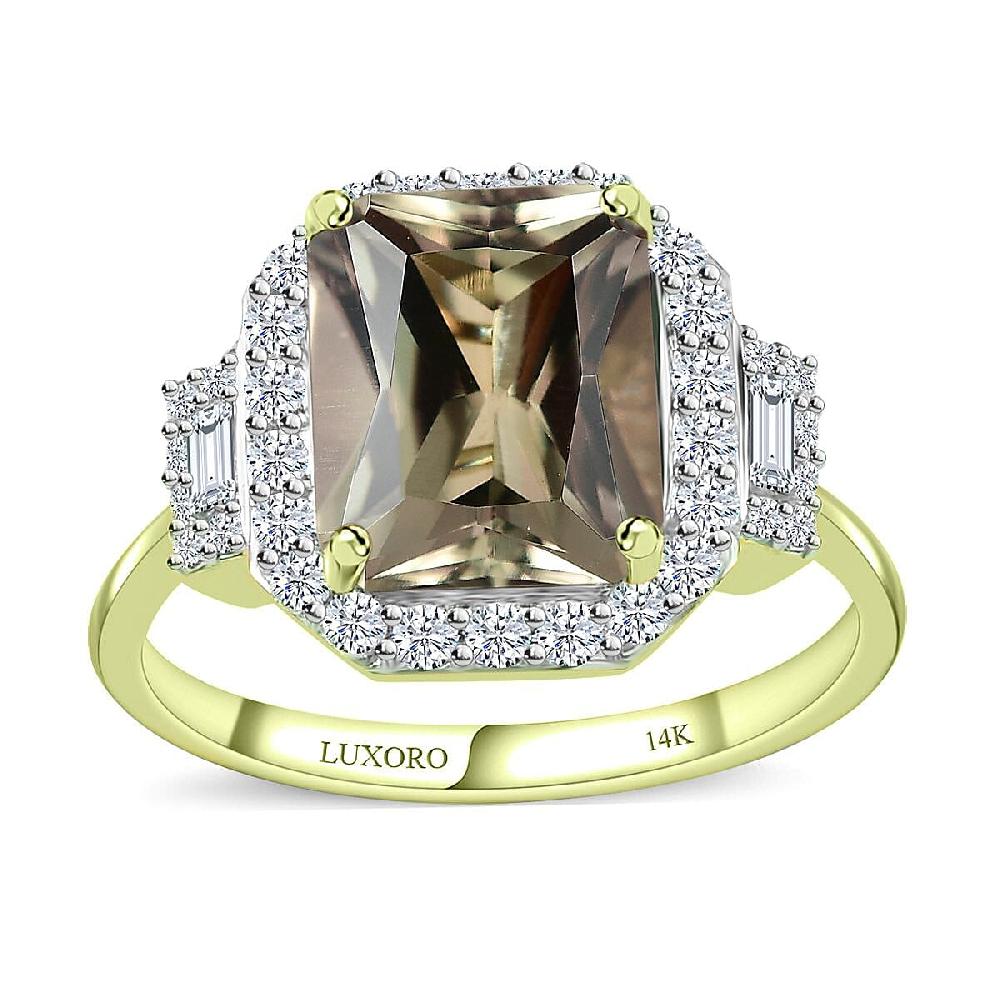 shop lc Luxoro 14K Green Gold Radiant Cut AAA Turkizite Diamond (G-H I2) (0.45 cts) Ring (5.10 g) 2.65 ctw