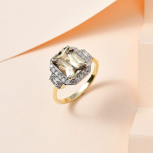 Shop Lc Luxoro 14K Green Gold Radiant Cut AAA Turkizite Diamond (G-H I2) (0.45 Cts) Ring (5.10 G) 2.65 Ctw