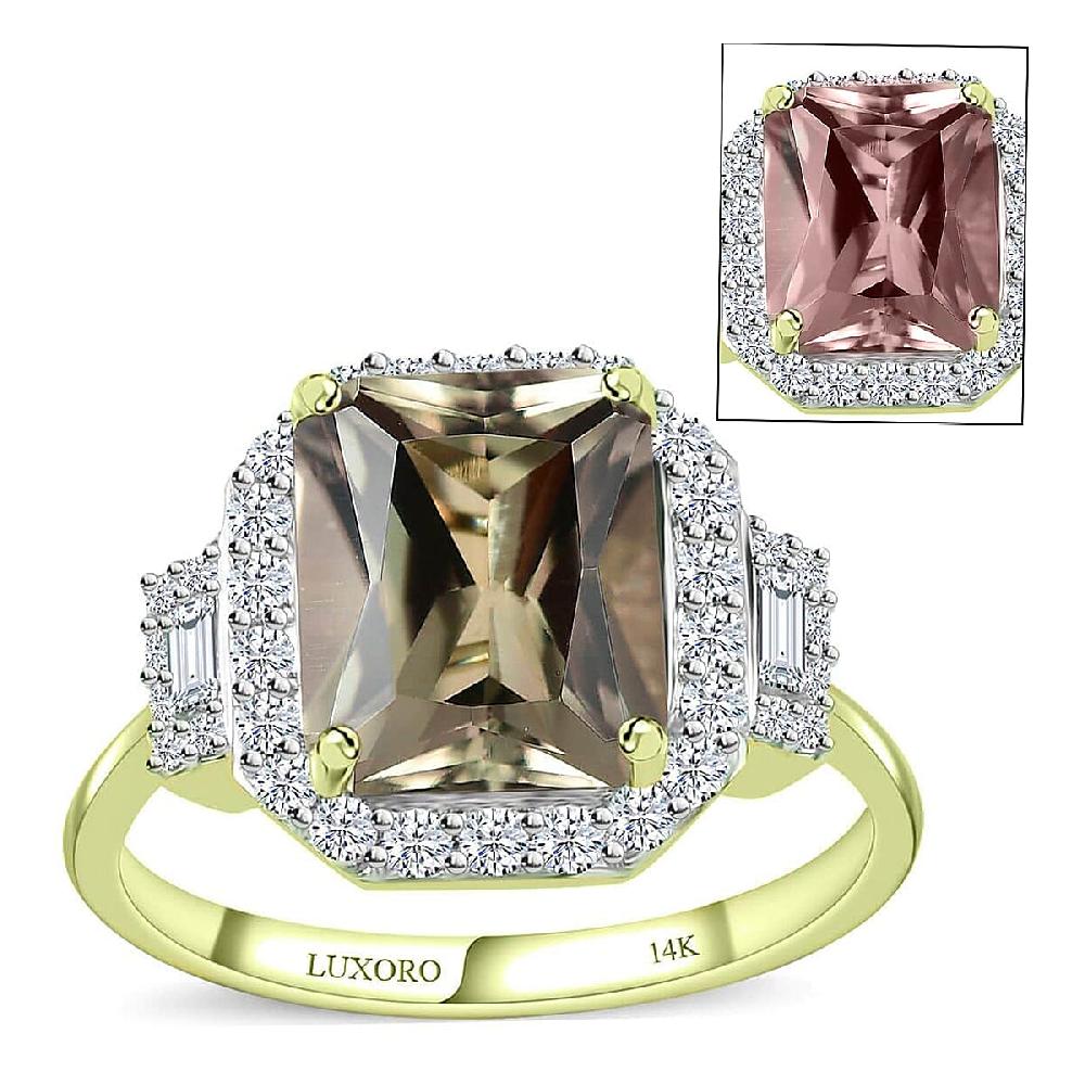 shop lc Luxoro 14K Green Gold Radiant Cut AAA Turkizite Diamond (G-H I2) (0.45 cts) Ring (5.10 g) 2.65 ctw