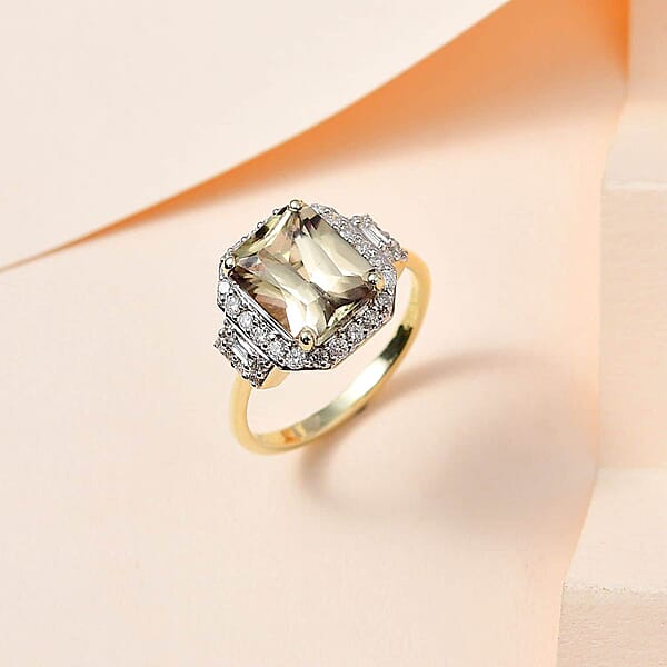 Shop Lc Luxoro 14K Green Gold Radiant Cut AAA Turkizite Diamond (G-H I2) (0.45 Cts) Ring (5.10 G) 2.65 Ctw