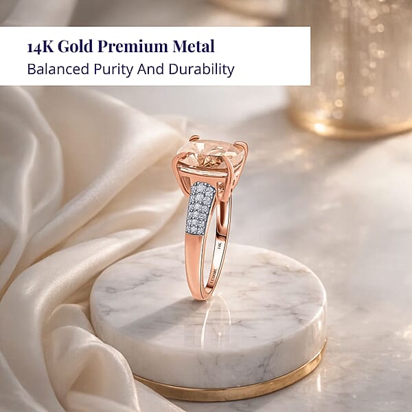 Shop Lc Luxoro 14K Rose Gold AAA Marropino Morganite And G-H I2 Diamond Ring 6.80 Ctw