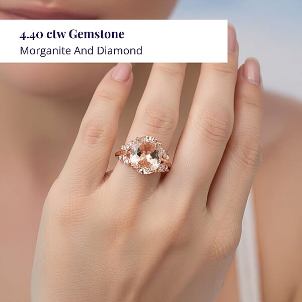 Shop Lc Luxoro 14K Rose Gold AAA Marropino Morganite And G-H I2 Diamond Ring 4.40 Ctw
