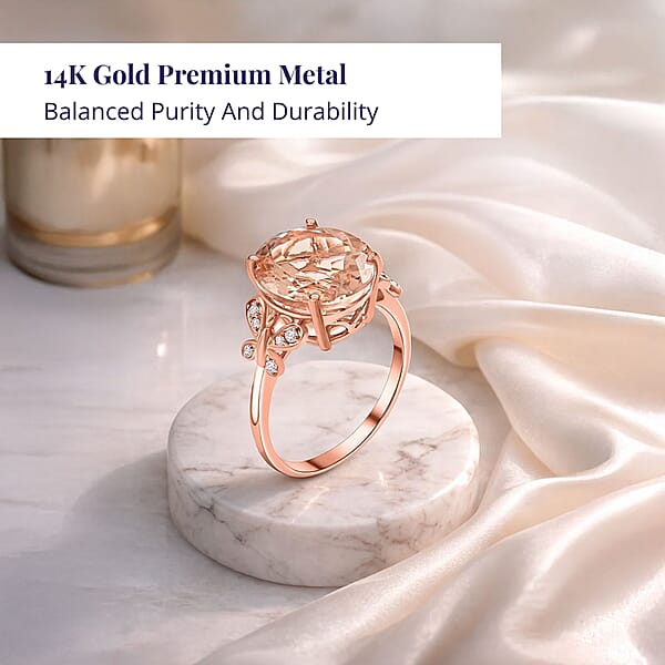 Shop Lc Luxoro 14K Rose Gold AAA Marropino Morganite And G-H I2 Diamond Ring 4.40 Ctw