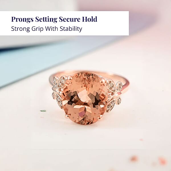 Shop Lc Luxoro 14K Rose Gold AAA Marropino Morganite And G-H I2 Diamond Ring 4.40 Ctw