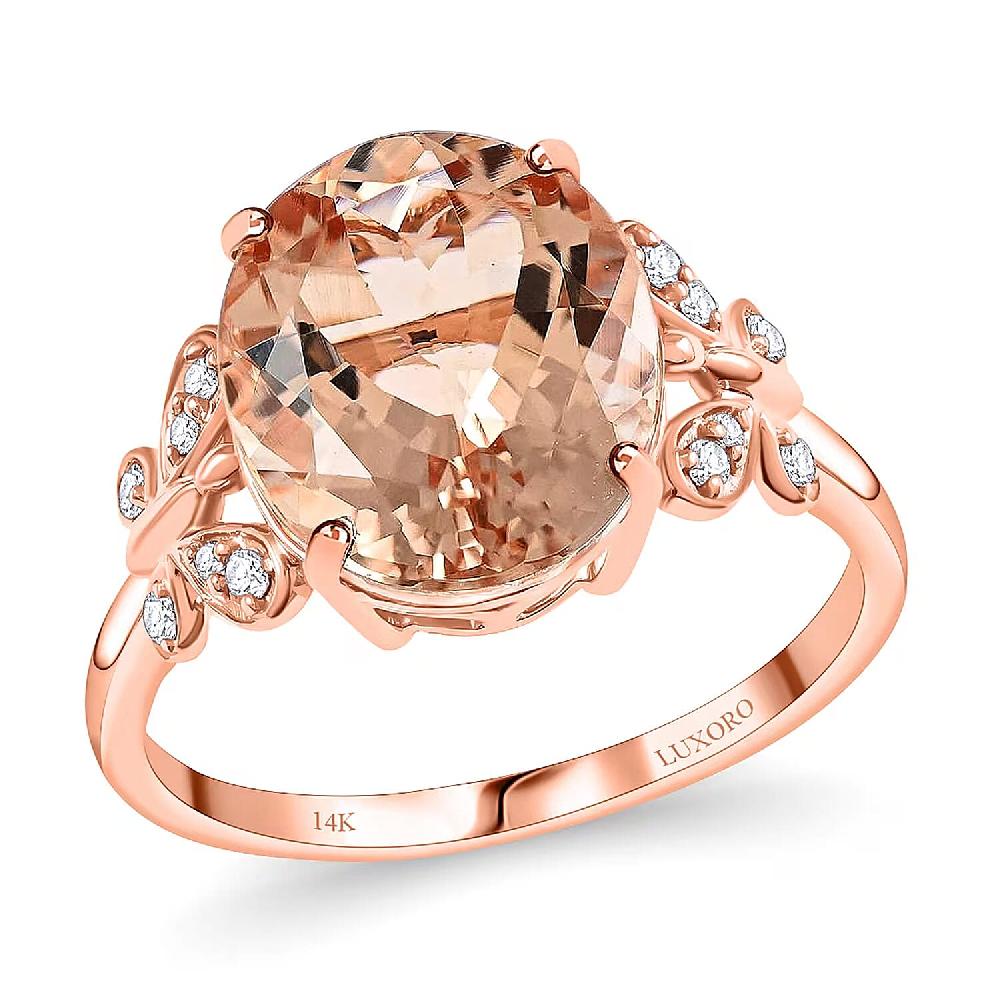 shop lc Luxoro 14K Rose Gold AAA Marropino Morganite and G-H I2 Diamond Ring 4.40 ctw