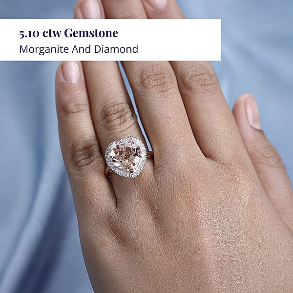 Shop Lc Luxoro 14K Rose Gold AAA Marropino Morganite And G-H I2 Diamond Heart Ring 4.50 Grams 5.10 Ctw