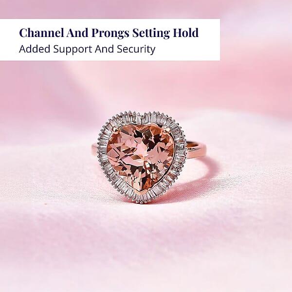 Shop Lc Luxoro 14K Rose Gold AAA Marropino Morganite And G-H I2 Diamond Heart Ring 4.50 Grams 5.10 Ctw