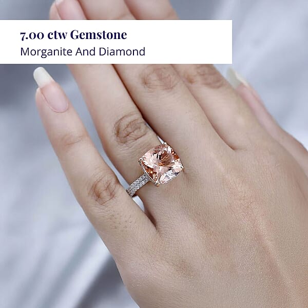 Shop Lc Luxoro 14K Rose Gold AAA Marropino Morganite And G-H I2 Diamond Ring 4.25 Grams 7.00 Ctw