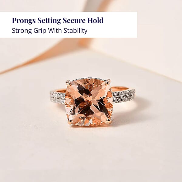 Shop Lc Luxoro 14K Rose Gold AAA Marropino Morganite And G-H I2 Diamond Ring 4.25 Grams 7.00 Ctw