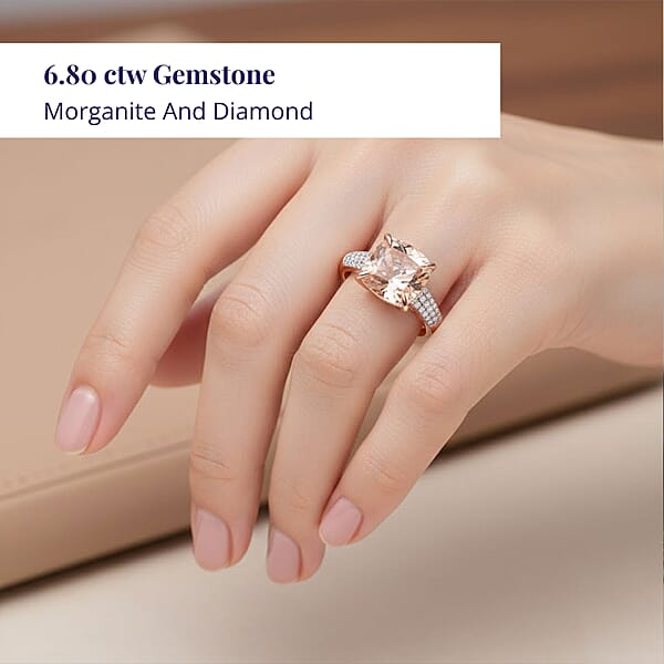 Shop Lc Luxoro 14K Rose Gold AAA Marropino Morganite And G-H I2 Diamond Ring 6.80 Ctw