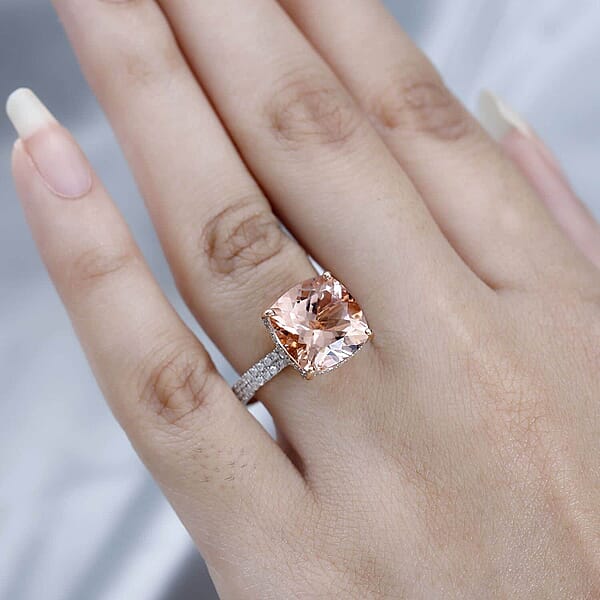 Shop Lc Luxoro 14K Rose Gold AAA Marropino Morganite And G-H I2 Diamond Ring 4.25 Grams 7.00 Ctw