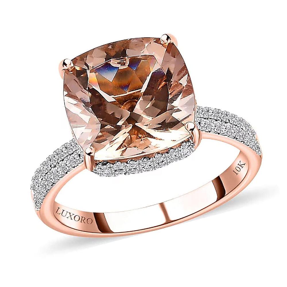 shop lc Luxoro 14K Rose Gold AAA Marropino Morganite and G-H I2 Diamond Ring 4.25 Grams 7.00 ctw