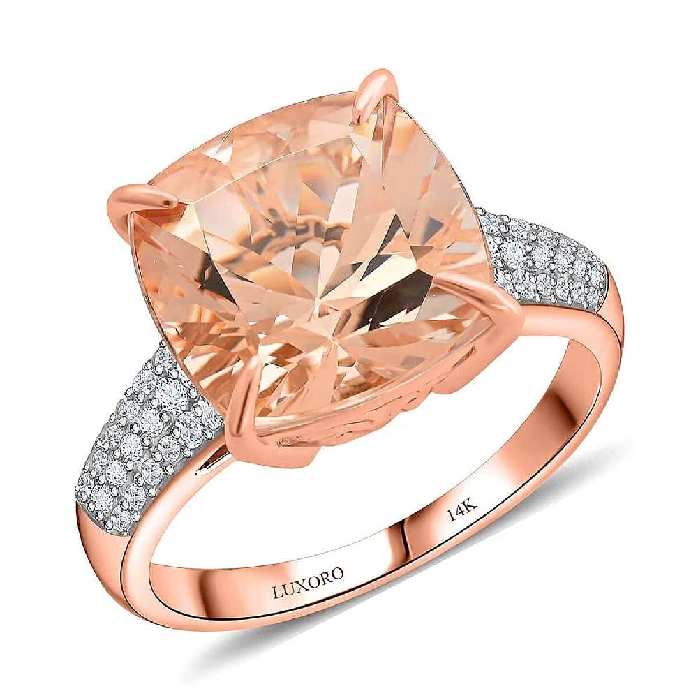 shop lc Luxoro 14K Rose Gold AAA Marropino Morganite and G-H I2 Diamond Ring 6.80 ctw