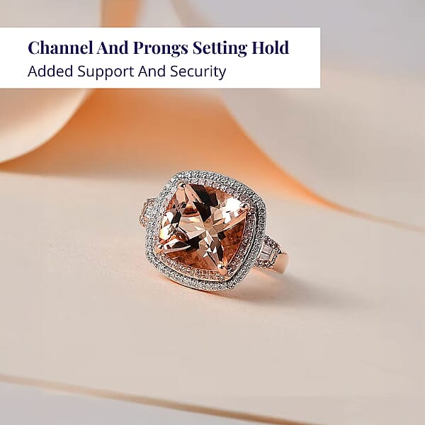 Shop Lc Luxoro 14K Rose Gold AAA Marropino Morganite Natural Pink And White Diamond I2-I3 Double Halo Ring 5.90 Grams 6.85 Ctw