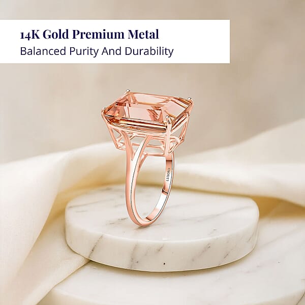 Shop Lc Luxoro 14K Rose Gold AAA Marropino Morganite Solitaire Ring 10.50 Ctw