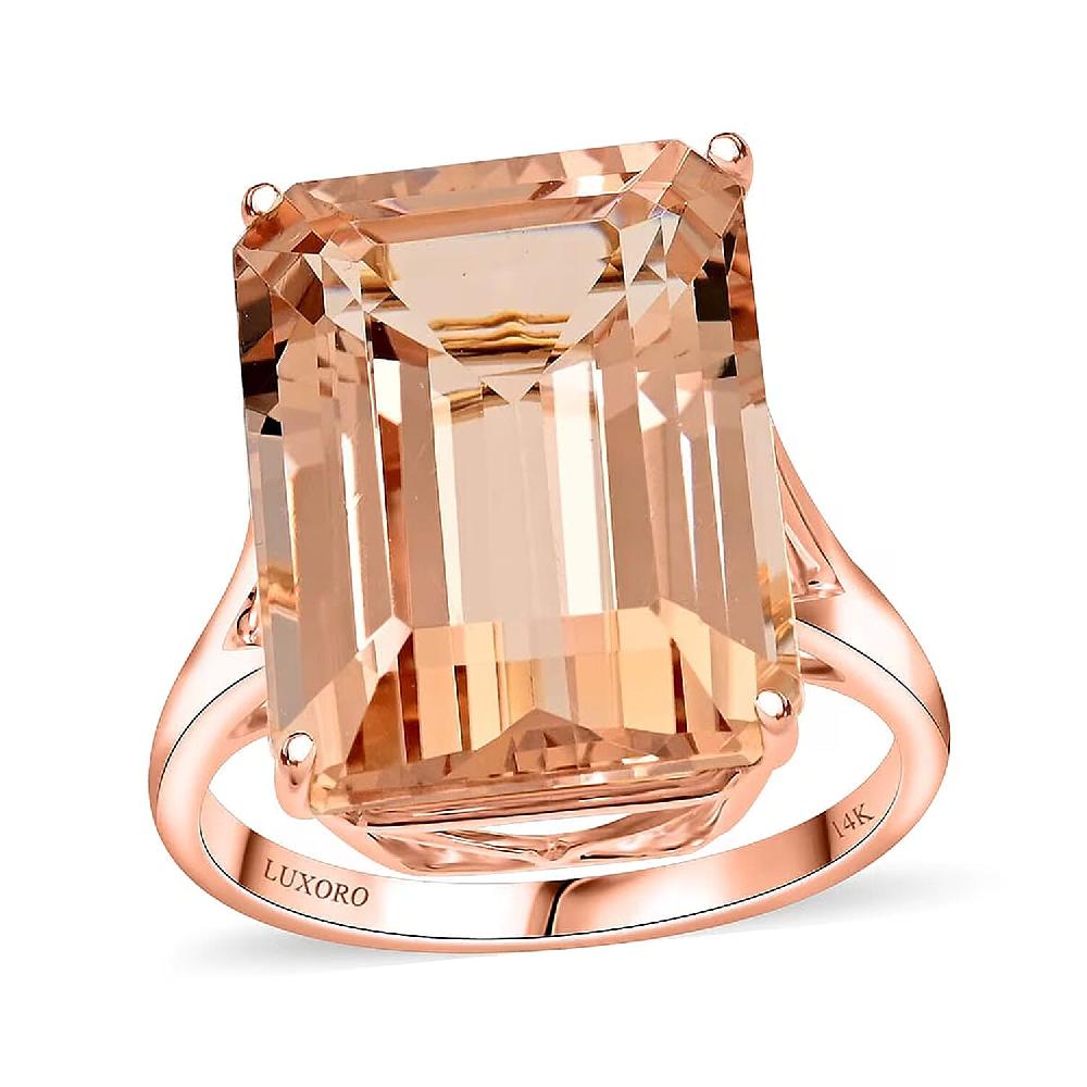 shop lc Luxoro 14K Rose Gold AAA Marropino Morganite Solitaire Ring 10.50 ctw
