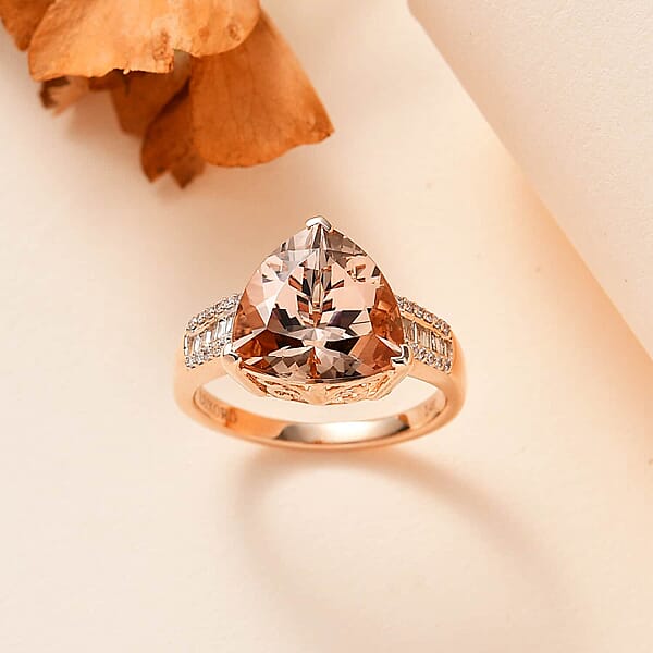 Shop Lc Luxoro 14K Rose Gold AAA Morganite And I2-I3 Natural Pink And White Diamond Ring 4.75 Grams 5.40 Ctw