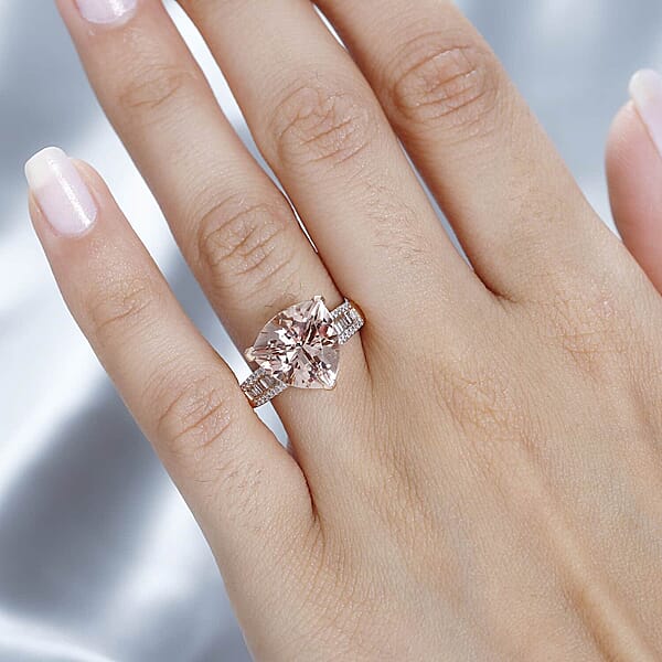 Shop Lc Luxoro 14K Rose Gold AAA Morganite And I2-I3 Natural Pink And White Diamond Ring 4.75 Grams 5.40 Ctw
