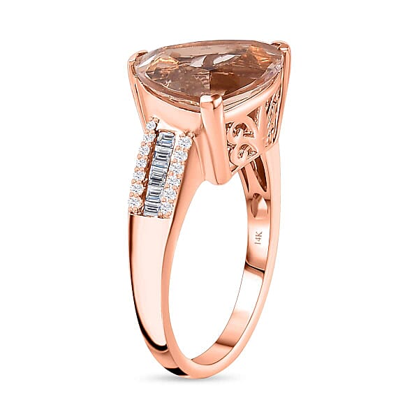 Shop Lc Luxoro 14K Rose Gold AAA Morganite And I2-I3 Natural Pink And White Diamond Ring 4.75 Grams 5.40 Ctw