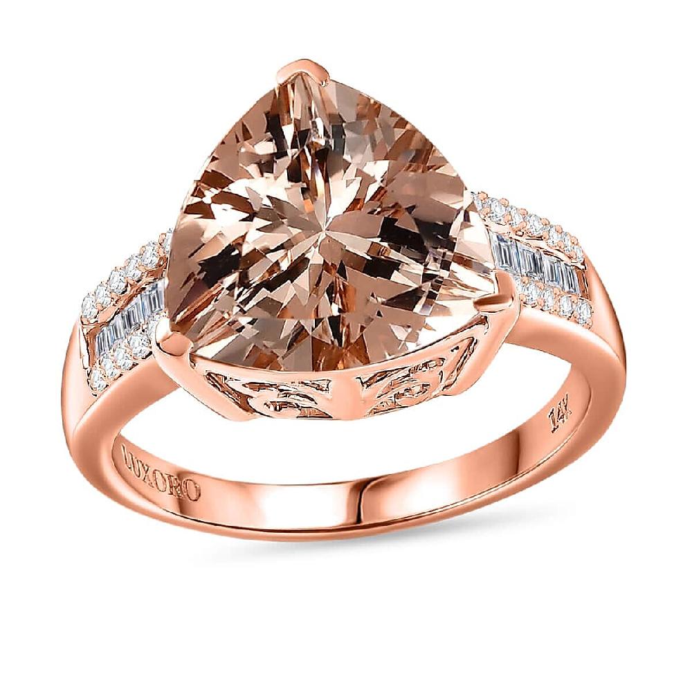 shop lc Luxoro 14K Rose Gold AAA Morganite and I2-I3 Natural Pink and White Diamond Ring 4.75 Grams 5.40 ctw