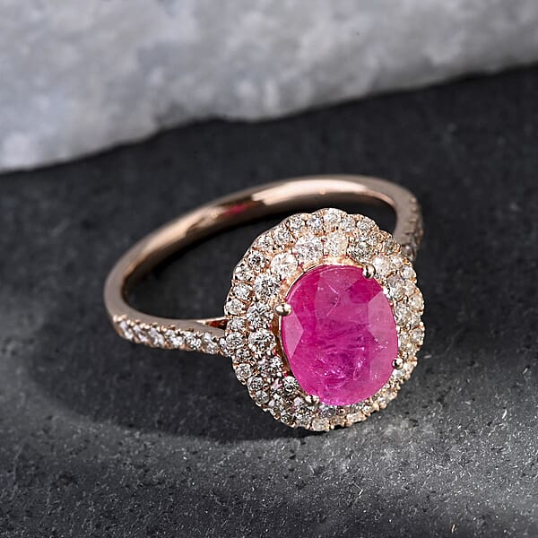 Shop Lc Luxoro 14K Rose Gold AAA Mozambique Ruby And G-H I2 Diamond Ring 2.85 Ctw
