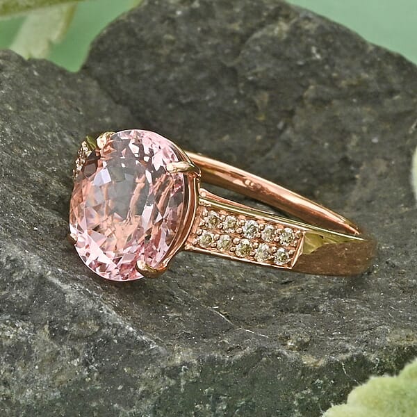 Shop Lc Luxoro 14K Rose Gold AAA Palmeiras Pink Morganite And G-H I2 Diamond Ring 2.60 Ctw