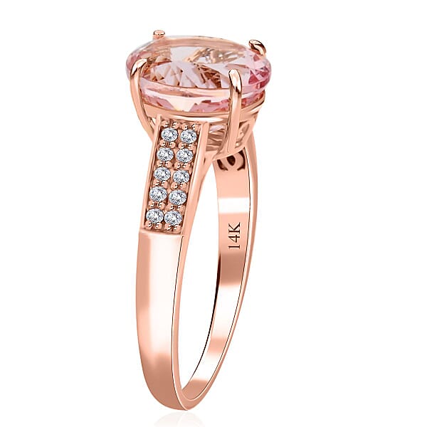 Shop Lc Luxoro 14K Rose Gold AAA Palmeiras Pink Morganite And G-H I2 Diamond Ring 2.60 Ctw