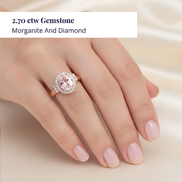 Shop Lc Luxoro 14K Rose Gold AAA Palmeiras Pink Morganite And G-H I2 Diamond Halo Ring 2.70 Ctw