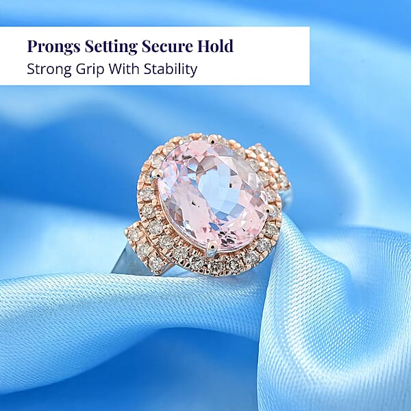 Shop Lc Luxoro 14K Rose Gold AAA Palmeiras Pink Morganite And G-H I2 Diamond Halo Ring 2.70 Ctw