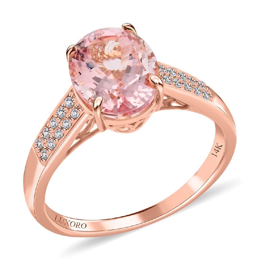 shop lc Luxoro 14K Rose Gold AAA Palmeiras Pink Morganite and G-H I2 Diamond Ring 2.60 ctw