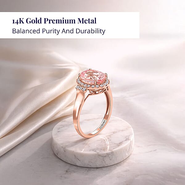 Shop Lc Luxoro 14K Rose Gold AAA Palmeiras Pink Morganite And G-H I2 Diamond Halo Ring 2.70 Ctw