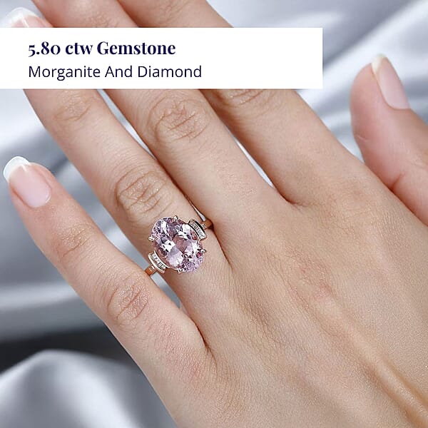 Shop Lc Luxoro 14K Rose Gold AAA Pink Morganite And G-H I2 Diamond Ring 5.80 Ctw