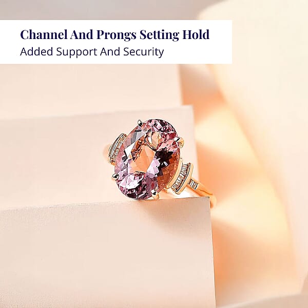 Shop Lc Luxoro 14K Rose Gold AAA Pink Morganite And G-H I2 Diamond Ring 5.80 Ctw