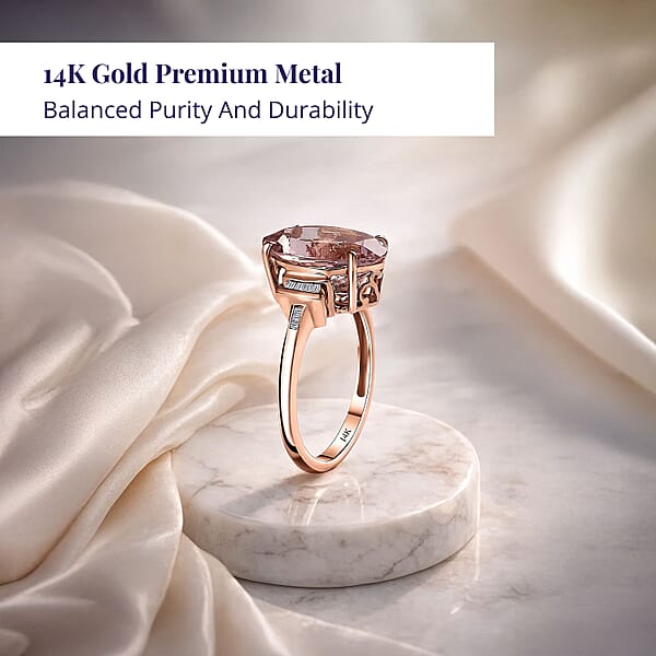 Shop Lc Luxoro 14K Rose Gold AAA Pink Morganite And G-H I2 Diamond Ring 5.80 Ctw