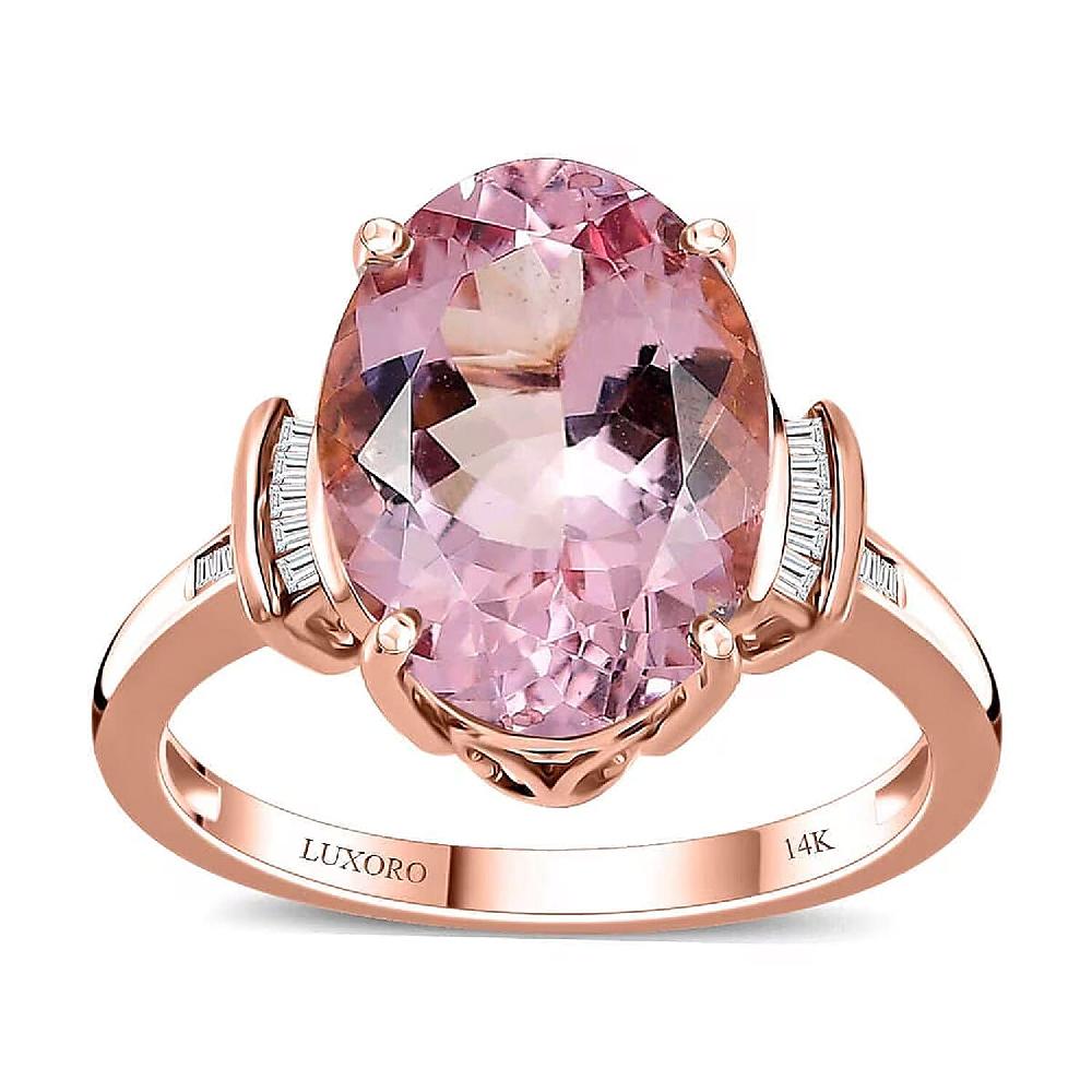 shop lc Luxoro 14K Rose Gold AAA Pink Morganite and G-H I2 Diamond Ring 5.80 ctw