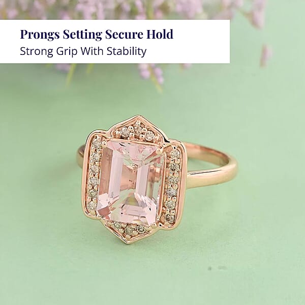 Shop Lc Luxoro 14K Rose Gold AAA Pink Morganite And I2 Diamond Ring 2.25 Ctw