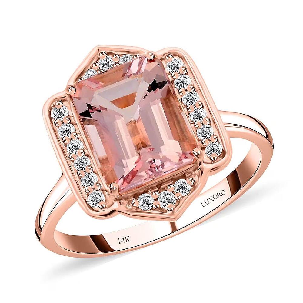 shop lc Luxoro 14K Rose Gold AAA Pink Morganite and I2 Diamond Ring 2.25 ctw
