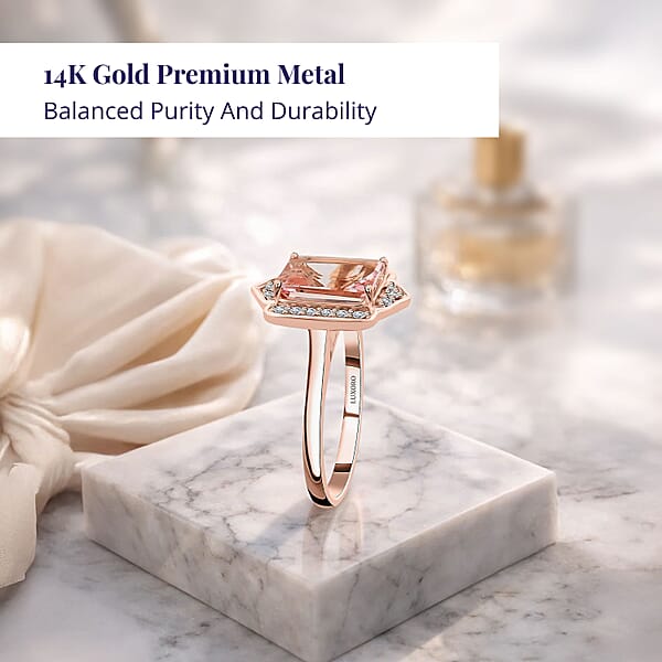 Shop Lc Luxoro 14K Rose Gold AAA Pink Morganite And I2 Diamond Ring 2.25 Ctw