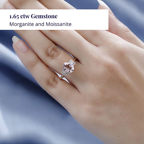 Shop Lc Luxoro 14K Rose Gold AAA Pink Morganite And Moissanite Ring 1.65 Ctw