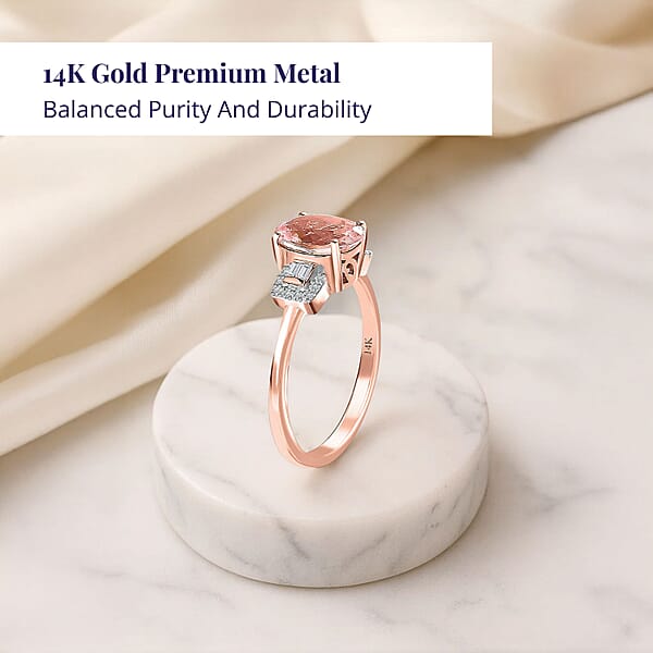 Shop Lc Luxoro 14K Rose Gold AAA Pink Morganite And Moissanite Ring 1.65 Ctw