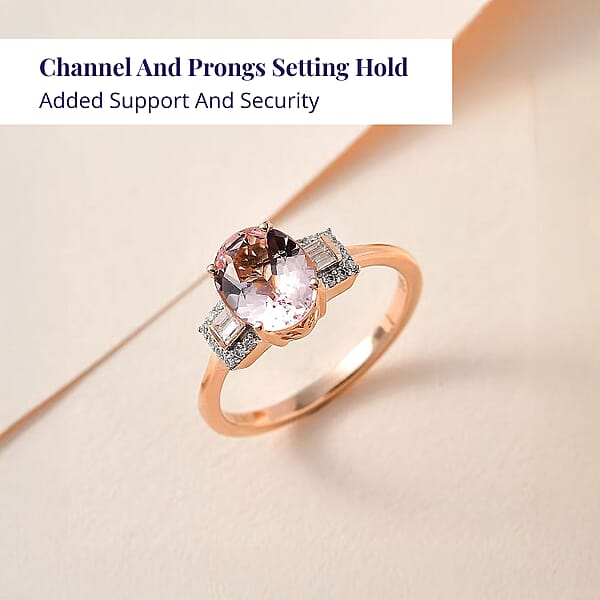 Shop Lc Luxoro 14K Rose Gold AAA Pink Morganite And Moissanite Ring 1.65 Ctw