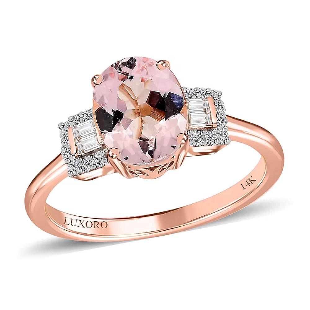 shop lc Luxoro 14K Rose Gold AAA Pink Morganite and Moissanite Ring 1.65 ctw