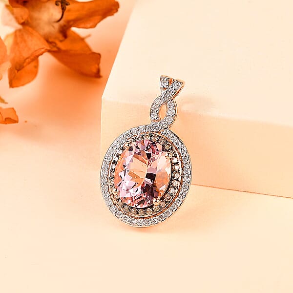 Shop Lc Luxoro 14K Rose Gold AAA Pink Morganite Natural Champagne And White Diamond I2 Pendant Without Chain 3.15 Ctw