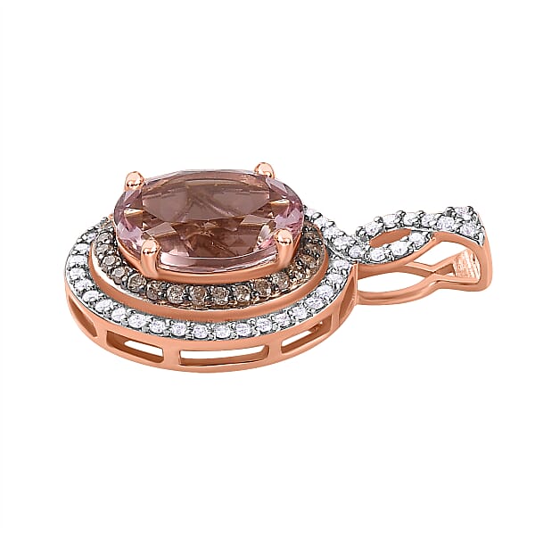 Shop Lc Luxoro 14K Rose Gold AAA Pink Morganite Natural Champagne And White Diamond I2 Pendant Without Chain 3.15 Ctw