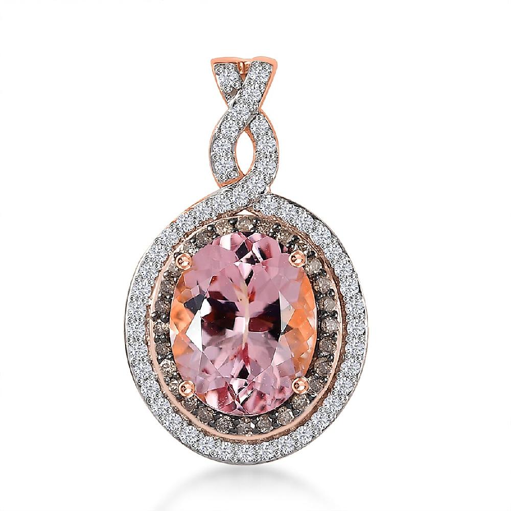 shop lc Luxoro 14K Rose Gold AAA Pink Morganite Natural Champagne and White Diamond I2 Pendant without Chain 3.15 ctw