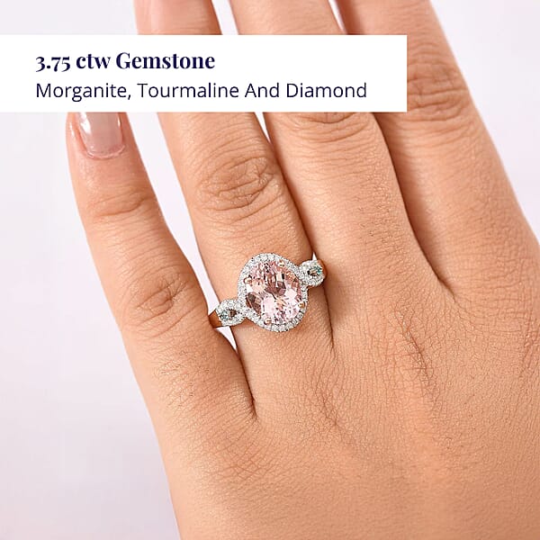 Shop Lc Luxoro 14K Rose Gold AAA Pink Morganite Paraiba Tourmaline And Diamond (G-H I2) (0.34 Cts) Ring 3.90 Ctw