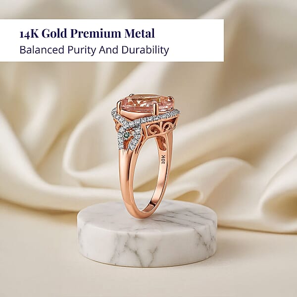 Shop Lc Luxoro 14K Rose Gold AAA Pink Morganite Paraiba Tourmaline And Diamond (G-H I2) (0.34 Cts) Ring 3.90 Ctw