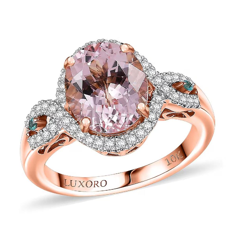 shop lc Luxoro 14K Rose Gold AAA Pink Morganite Paraiba Tourmaline and Diamond (G-H I2) (0.34 cts) Ring 3.90 ctw