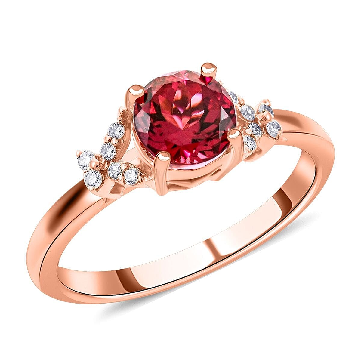 shop lc Luxoro 14K Rose Gold AAA Rubellite White Diamond I2 Ring Gold Wt. 2.95 g 1.00 ctw