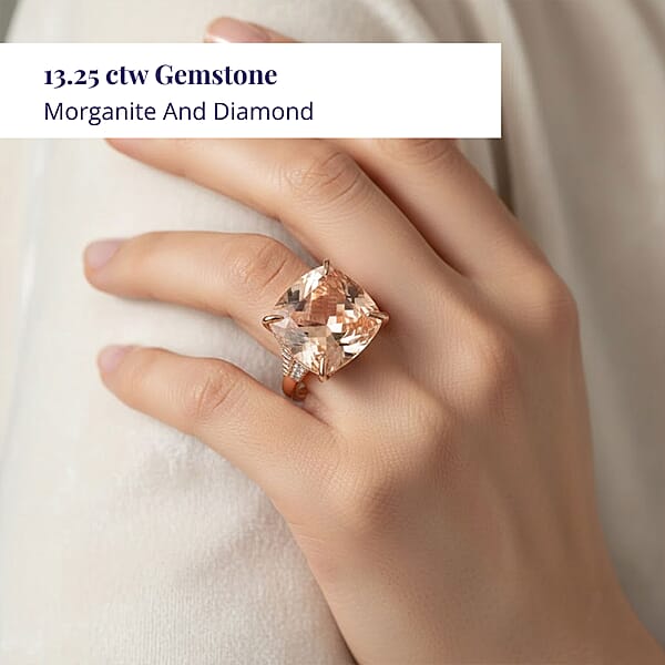 Shop Lc Luxoro 14K Rose Gold AAAA Marropino Morganite And G-H I2 Diamond Ring 4.65 Grams 13.25 Ctw